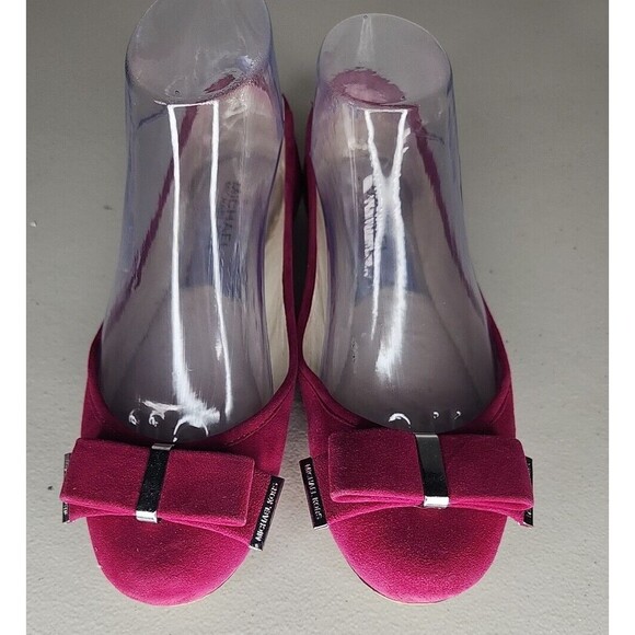 Michael Kors Kiera Suede Ballet Flats Deep Pink Size 6.5 M Bow Silver Logo - Picture 5 of 11